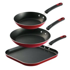 Tramontina Everyday 3 Pieces Aluminum Non-stick Fry Pan and Griddle Set Metallic Red
